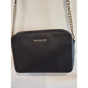 Michael Kors Jet Set Large East West Crossbody Bag Black Saffiano Leather Gold